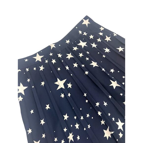 JCrew Pleated Navy Blue White Stars Midi Knee Length Skirt Size 0 Lined Zipper - Picture 2 of 10